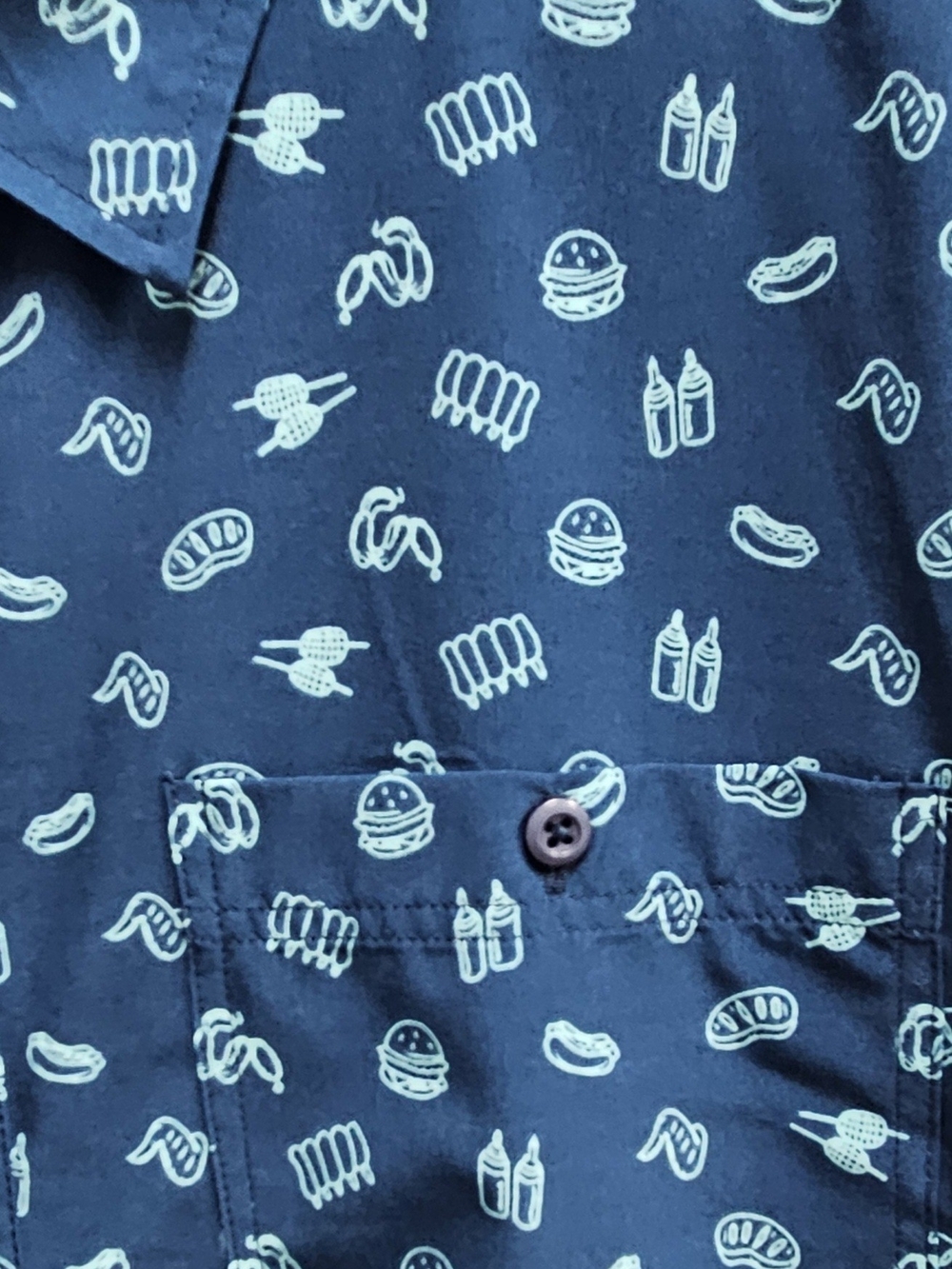 Stoic Grilling Meat BBQ Button-Down Performance Weave Novelty Men's Shirt NWOT